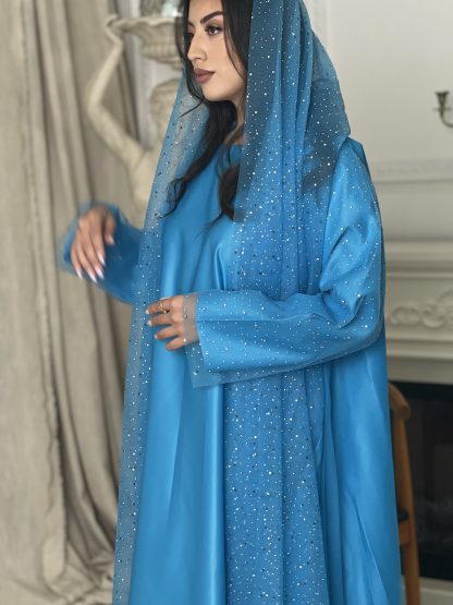 abaya en satin et voile bleue