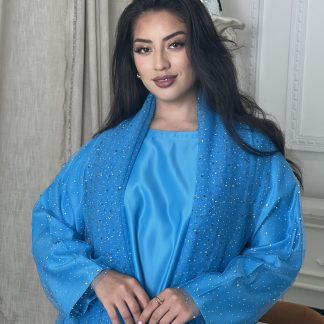 abaya en satin et voile bleue