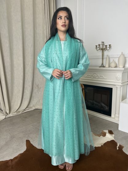 Abaya en satin et voile verte